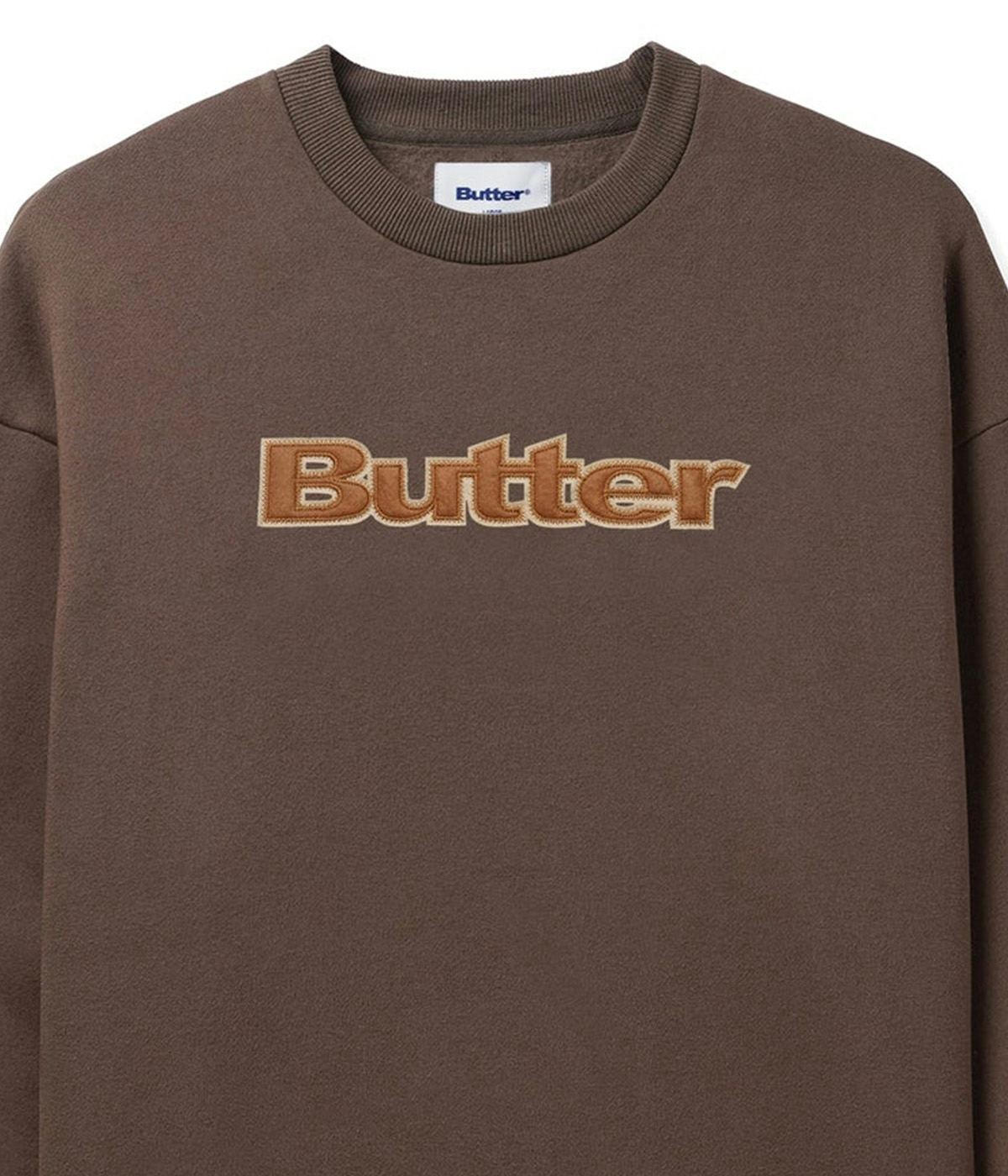 Butter Goods Felt Logo Applique Crewneck Chocolate 2