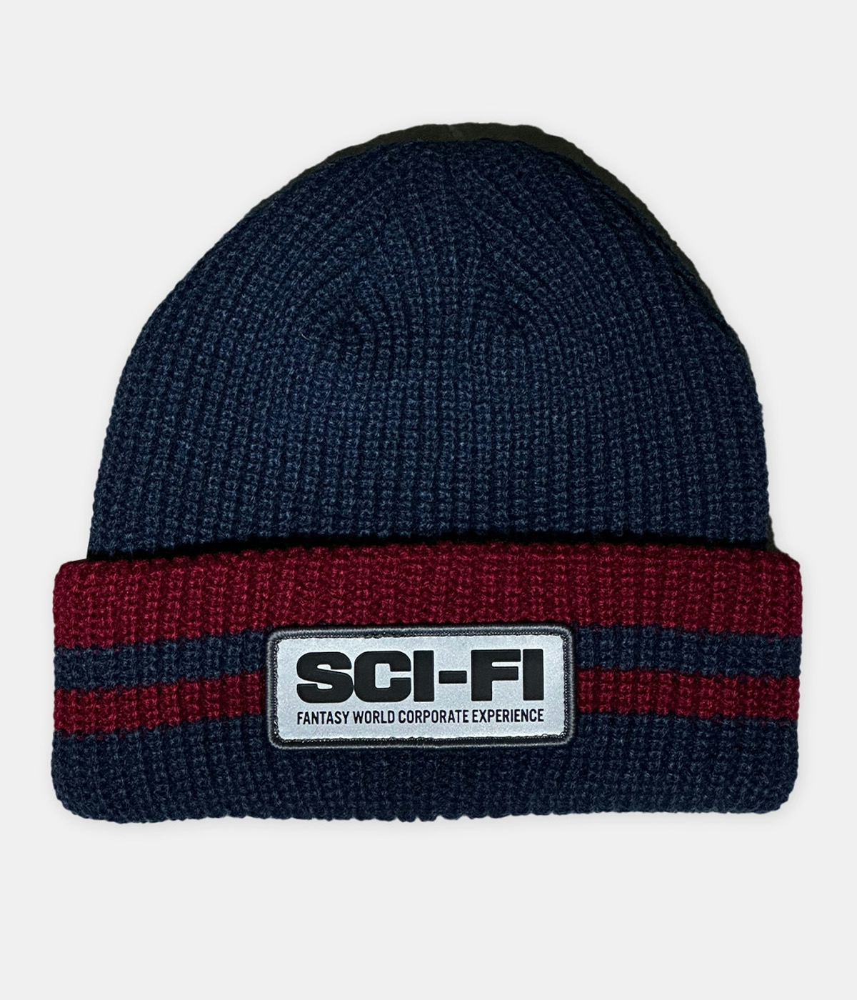 Sci-Fi Fantasy Reflective Patch Beanie Navy/Red 1