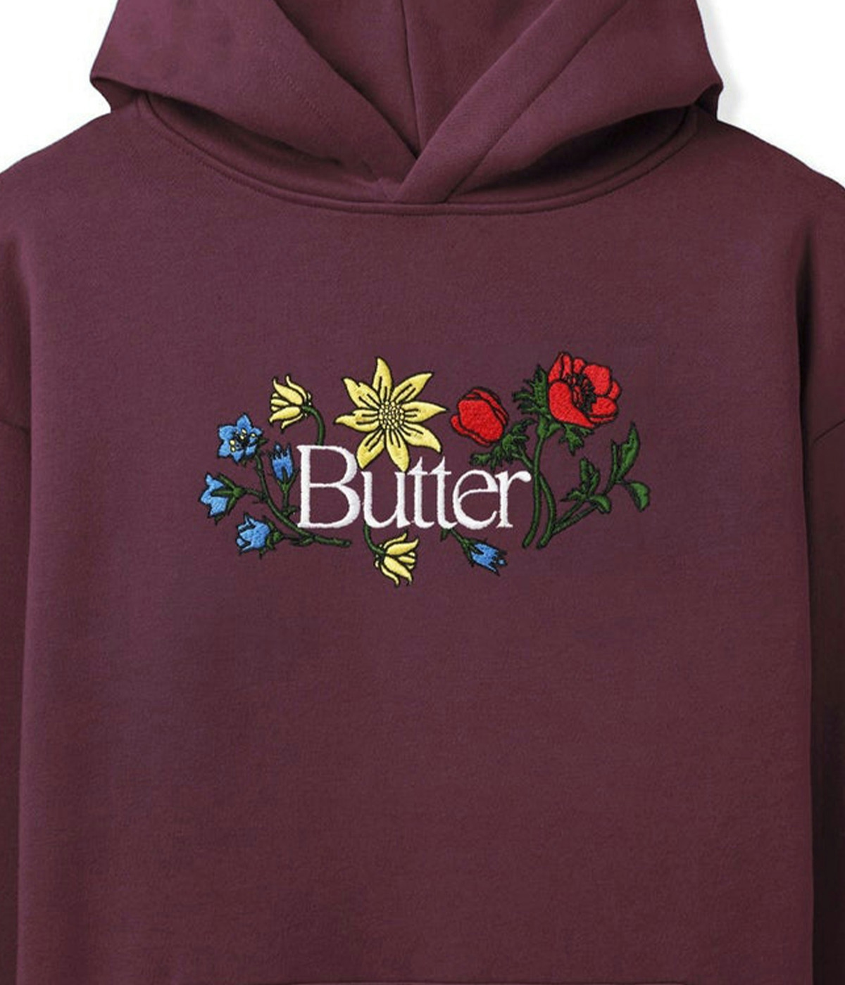 Butter Goods Floral Embroidered Pullover Hoodie Wine 2