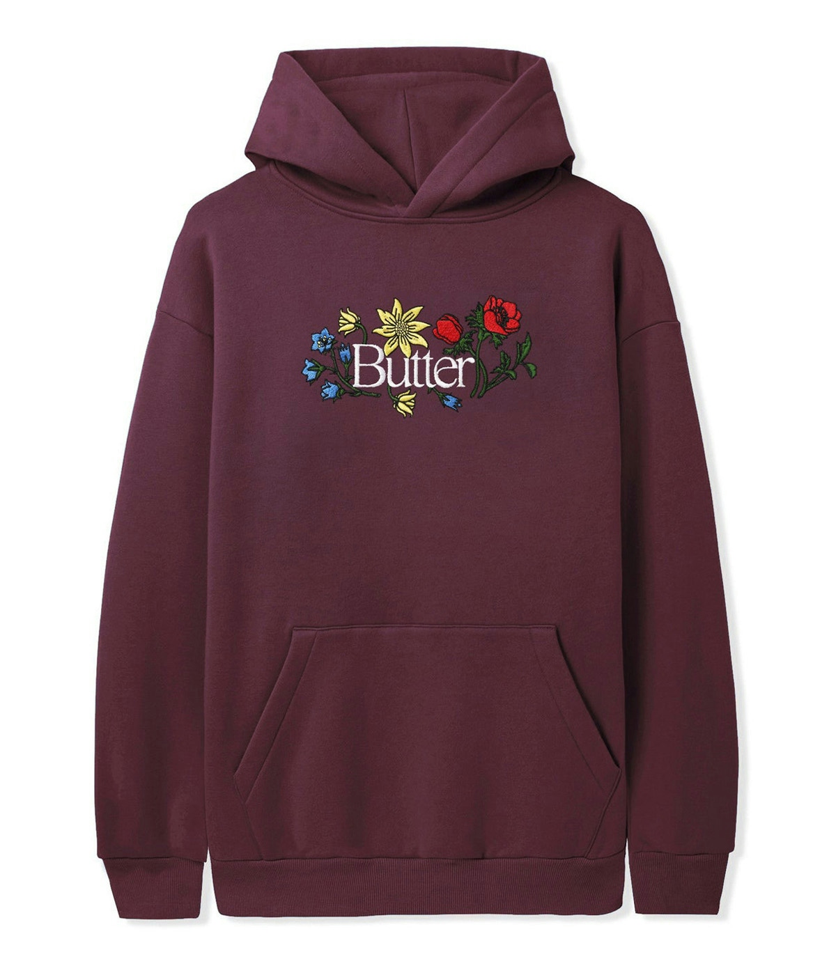 Butter Goods Floral Embroidered Pullover Hoodie Wine 1