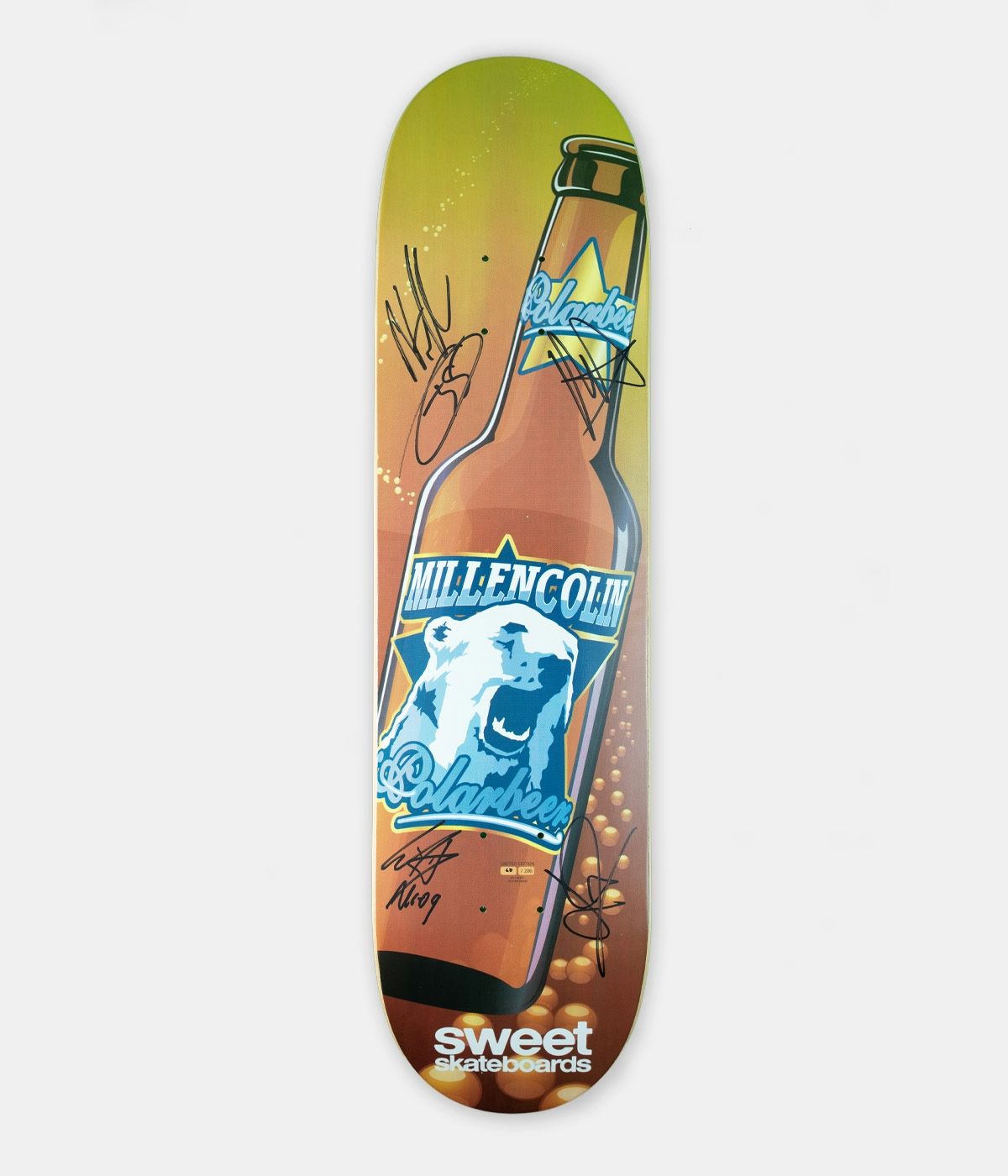 Skateboard Autographed Millencolin 60 Polarbeer 8"